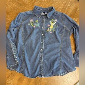 Disney Tinkerbell Embroidered Blue Jean denim shirt